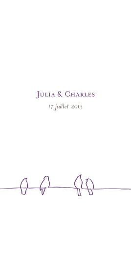 Menu de mariage Oiseaux (panoramique) prune taupe Menu de mariage Oiseaux (panoramique) prune taupe