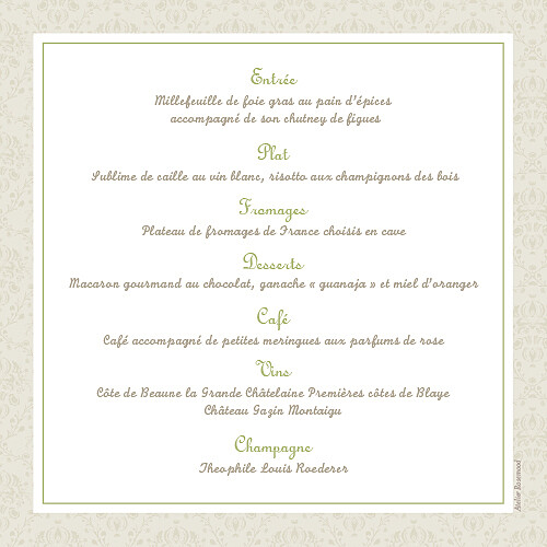 Menu de mariage Nous deux vert Menu de mariage Nous deux vert