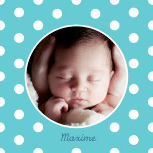 Faire-part de naissance Pois design carré turquoise Faire-part de naissance Pois design carré turquoise