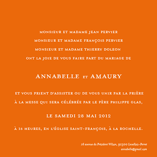 Faire-part de mariage Chic-orange Faire-part de mariage Chic-orange