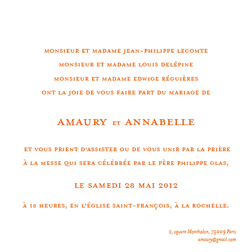 Faire-part de mariage Chic-orange Faire-part de mariage Chic-orange