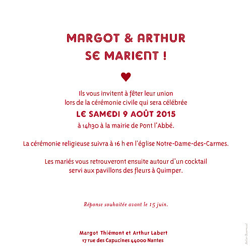 Faire-part de mariage Amour grand rv rouge Faire-part de mariage Amour grand rv rouge