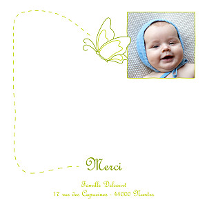Carte de remerciement Petit origami papillon vert Carte de remerciement Petit origami papillon vert