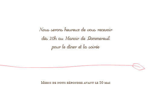 Carton d'invitation mariage Oiseaux rose - Verso Carton d'invitation mariage Oiseaux rose - Verso