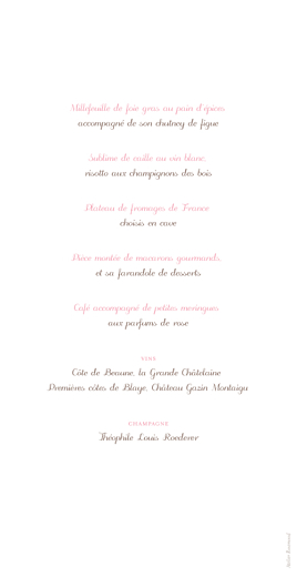 Menu de mariage Oiseaux (panoramique) rose - Verso