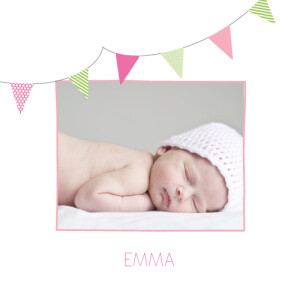 Faire-part de naissance Fanions 4 pages 2 photos rose vert Faire-part de naissance Fanions 4 pages 2 photos rose vert