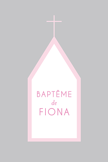 Faire-part de baptême Petite église 4 pages rose gris Faire-part de baptême Petite église 4 pages rose gris