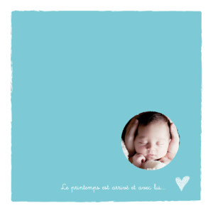 Faire-part de naissance Petite photo cœur garçon turquoise Faire-part de naissance Petite photo cœur garçon turquoise
