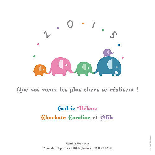 Carte de voeux Les éléphants de 2015 multicolore - Recto