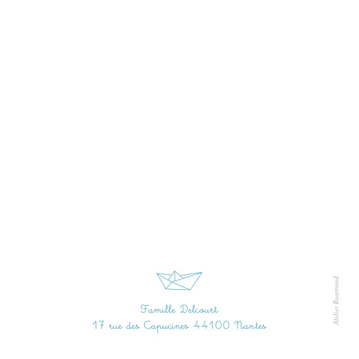 Carte de remerciement Petit origami bateau bleu - Verso