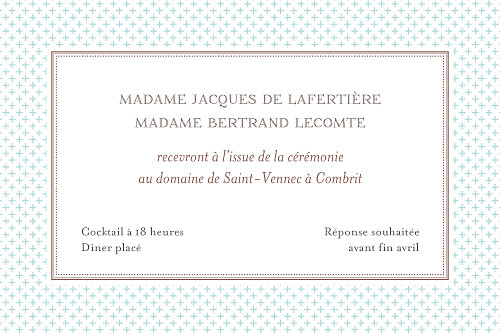 Carton d'invitation mariage Motif chic turquoise Carton d'invitation mariage Motif chic turquoise