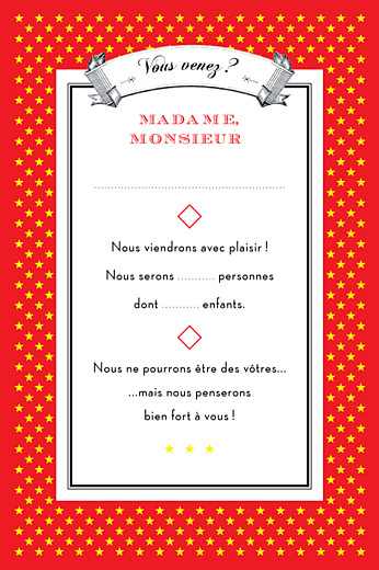 Carton réponse mariage Festival rouge Carton réponse mariage Festival rouge