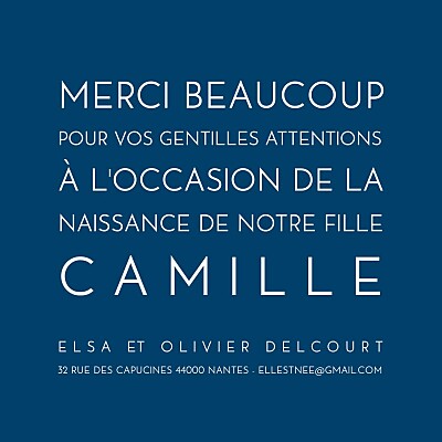 Carte de remerciement Mini bilingue justifié bleu nuit finition Carte de remerciement Mini bilingue justifié bleu nuit finition