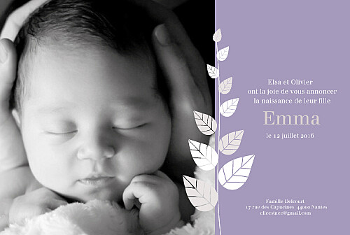 Faire-part de naissance Elegance violet - Page 1