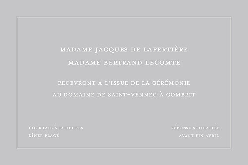 Carton d'invitation mariage Classique liseré gris Carton d'invitation mariage Classique liseré gris