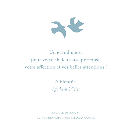 Carte de remerciement Merci oiseaux photo bleu Carte de remerciement Merci oiseaux photo bleu