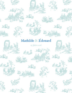 Faire-part de mariage Toile de jouy vert et bleu Faire-part de mariage Toile de jouy vert et bleu