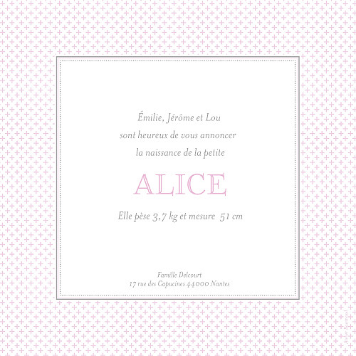 Faire-part de naissance Motif chic écusson parme Faire-part de naissance Motif chic écusson parme