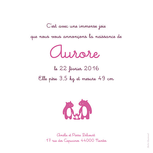 Faire-part de naissance Ours en famille rv violet Faire-part de naissance Ours en famille rv violet