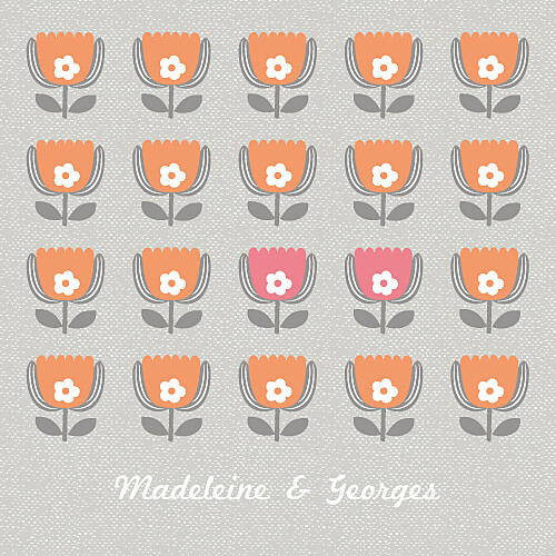 Faire-part de mariage Seventies (4 pages) orange rose Faire-part de mariage Seventies (4 pages) orange rose