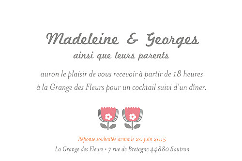 Carton d'invitation mariage Seventies orange rose Carton d'invitation mariage Seventies orange rose