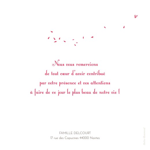 Carte de remerciement mariage Bouquet 4 photos rouge - Verso
