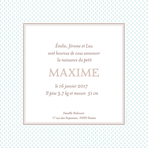Faire-part de naissance Motif chic médaillon turquoise - Page 2 Faire-part de naissance Motif chic médaillon turquoise - Page 2