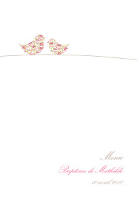 Menu de baptême Poétique rose Menu de baptême Poétique rose