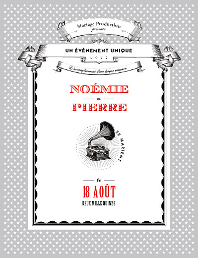 Faire-part de mariage Festival 4 pages gris Faire-part de mariage Festival 4 pages gris