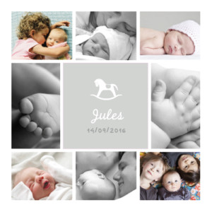 Faire-part de naissance Petit cheval 8 photos gris Faire-part de naissance Petit cheval 8 photos gris