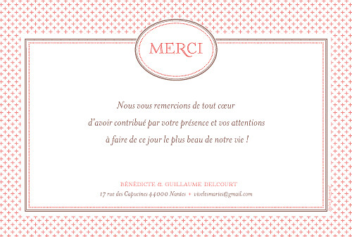 Carte de remerciement mariage Motif chic corail Carte de remerciement mariage Motif chic corail