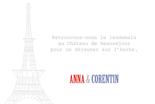 Carton d'invitation mariage Paris bleu gris rouge - Page 2