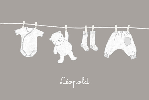 Faire-part de naissance Linge peluche garçon photos taupe Faire-part de naissance Linge peluche garçon photos taupe
