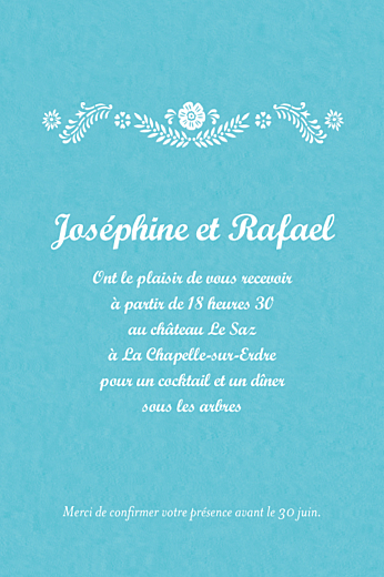 Carton d'invitation mariage Papel Picado turquoise - Recto