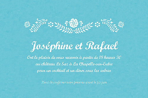 Carton d'invitation mariage Papel Picado turquoise - Recto Carton d'invitation mariage Papel Picado turquoise - Recto