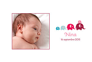 Faire-part de naissance 5 éléphants paysage 2 photos rose Faire-part de naissance 5 éléphants paysage 2 photos rose