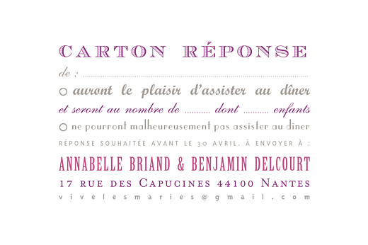 Carton réponse mariage Le plus beau jour blanc Carton réponse mariage Le plus beau jour blanc