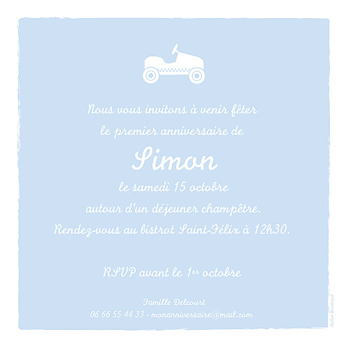 Carte d'anniversaire Petite voiture photo bleu ciel - Recto Carte d'anniversaire Petite voiture photo bleu ciel - Recto