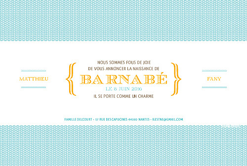 Faire-part de naissance Accolades 1 photo bleu Faire-part de naissance Accolades 1 photo bleu