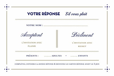 Carton réponse mariage Rétro bleu bronze finition Carton réponse mariage Rétro bleu bronze finition