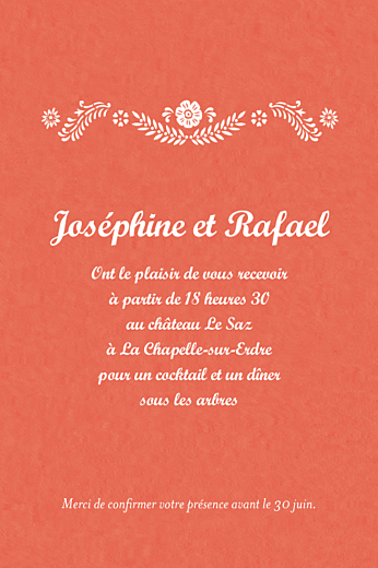 Carton d'invitation mariage Papel picado corail - Page 1