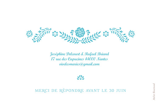 Carton réponse mariage Papel Picado turquoise - Verso Carton réponse mariage Papel Picado turquoise - Verso