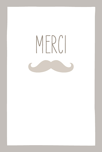 Carte de remerciement Moustache portrait photo taupe - Recto