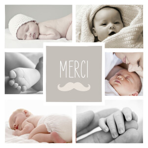 Carte de remerciement Moustache 6 photos taupe Carte de remerciement Moustache 6 photos taupe