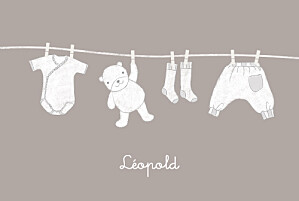 Faire-part de naissance Linge peluche garçon rv taupe Faire-part de naissance Linge peluche garçon rv taupe