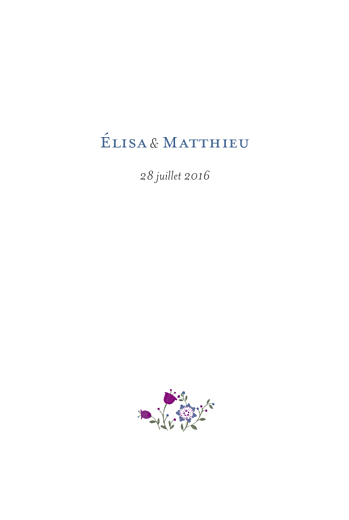 Menu de mariage Floraison Menu de mariage Floraison