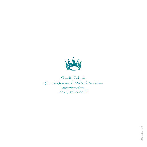 Faire-part de naissance Bilingue couronne turquoise Faire-part de naissance Bilingue couronne turquoise