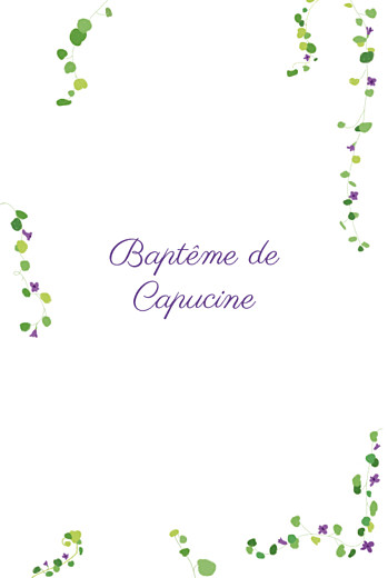 Menu de baptême Capucine photo violet Menu de baptême Capucine photo violet
