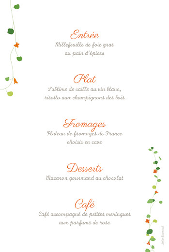Menu de baptême Capucine orange - Verso Menu de baptême Capucine orange - Verso