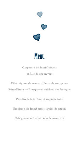 Menu de mariage Coeurs (4 pages) bleu marine - Page 3 Menu de mariage Coeurs (4 pages) bleu marine - Page 3